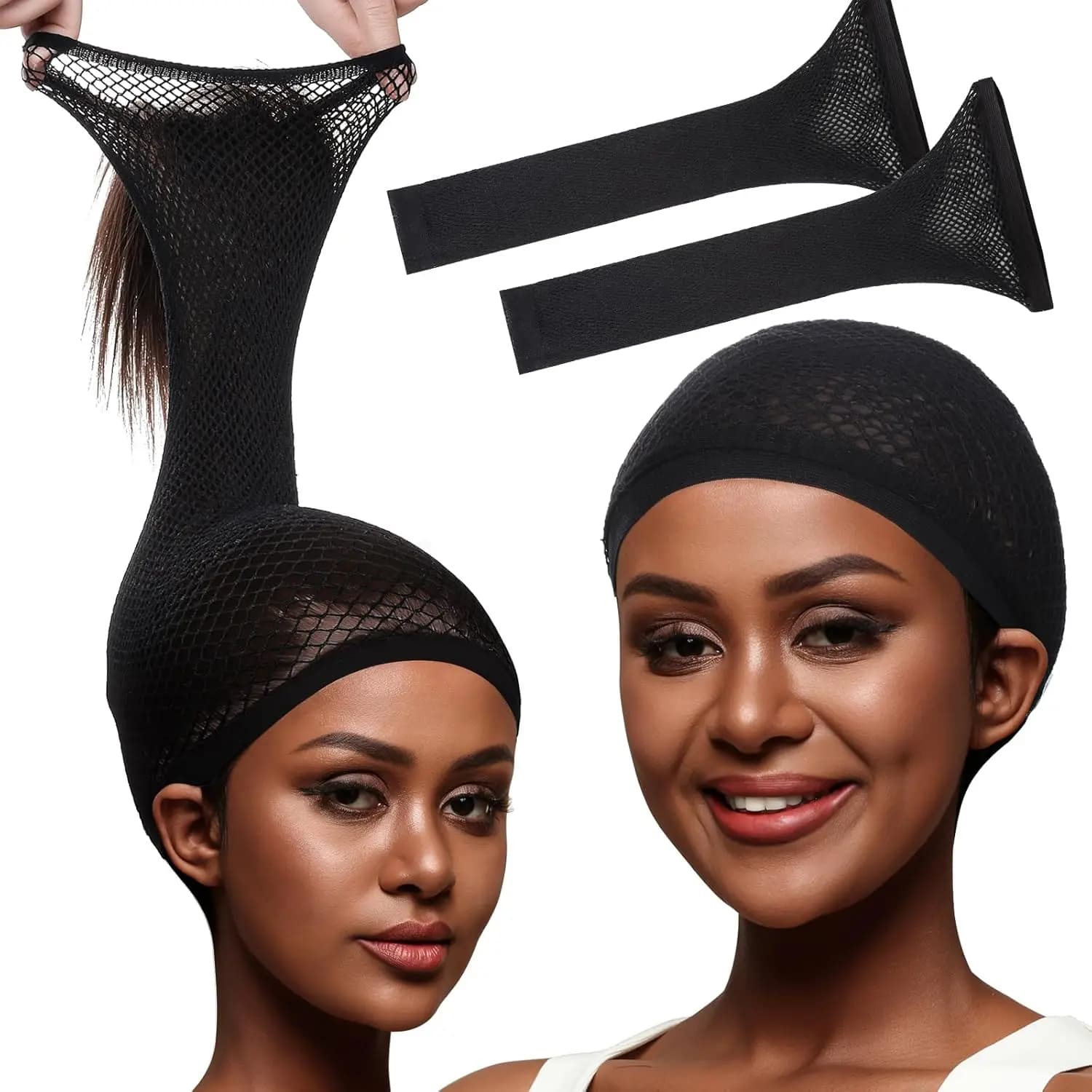 Black Skin Wig Cap, Hair Net for Wigs,Wig Caps for Women, Large Mesh Wig Cap for Long Hair,Nylon Wig Net Non Slip for Daily use