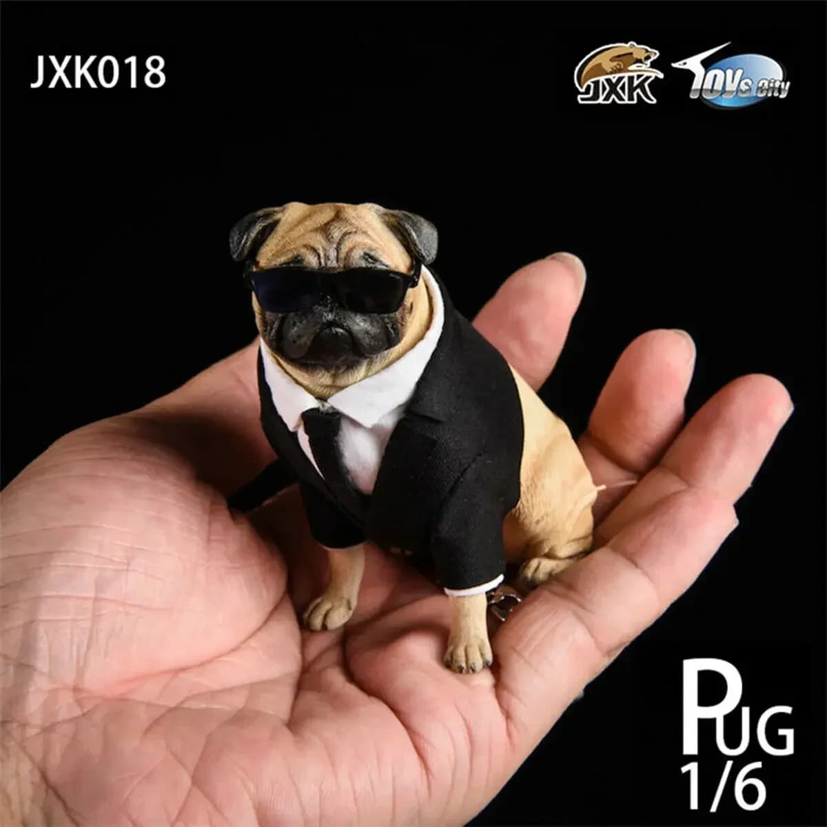 JxK 1/6 Suit Pug Dog Model Pet Healing Figure Animal Toy Collection Decoration Adults Birthday Creative Gift