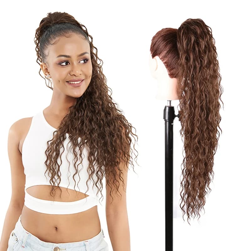 JULIANNA Synthetic Water Wave Long Ponytail Extension Brown Drawstring Ponytail Clip in Hair Extensions for Women Black Blonde