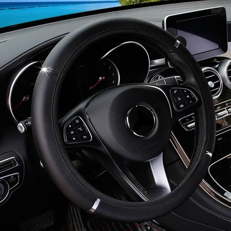 Leather Metal Strip Sporty Pop Car without Inner Rim Steering Wheel Cover Car Accessories Fit 14.5-15 Inches
