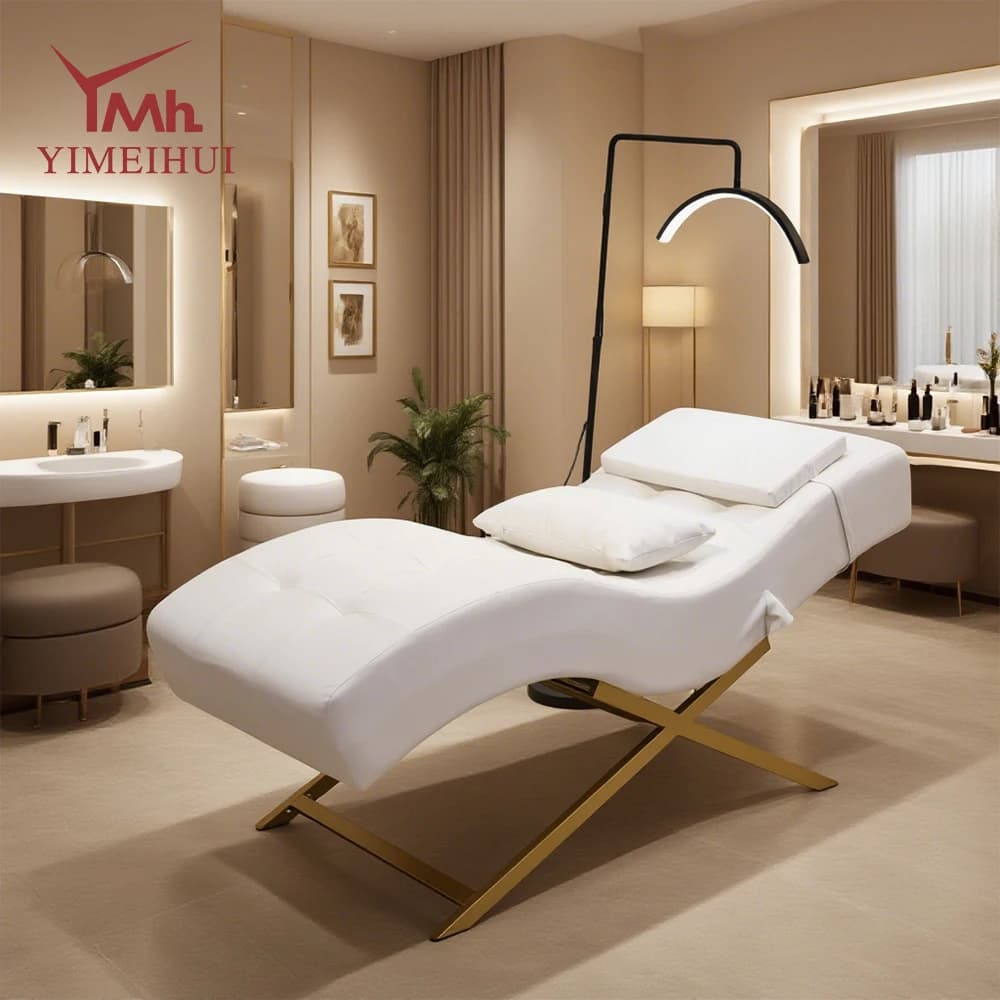 Luxury modern design white curved velvet facial bed spa massage lash bed for beauty salon