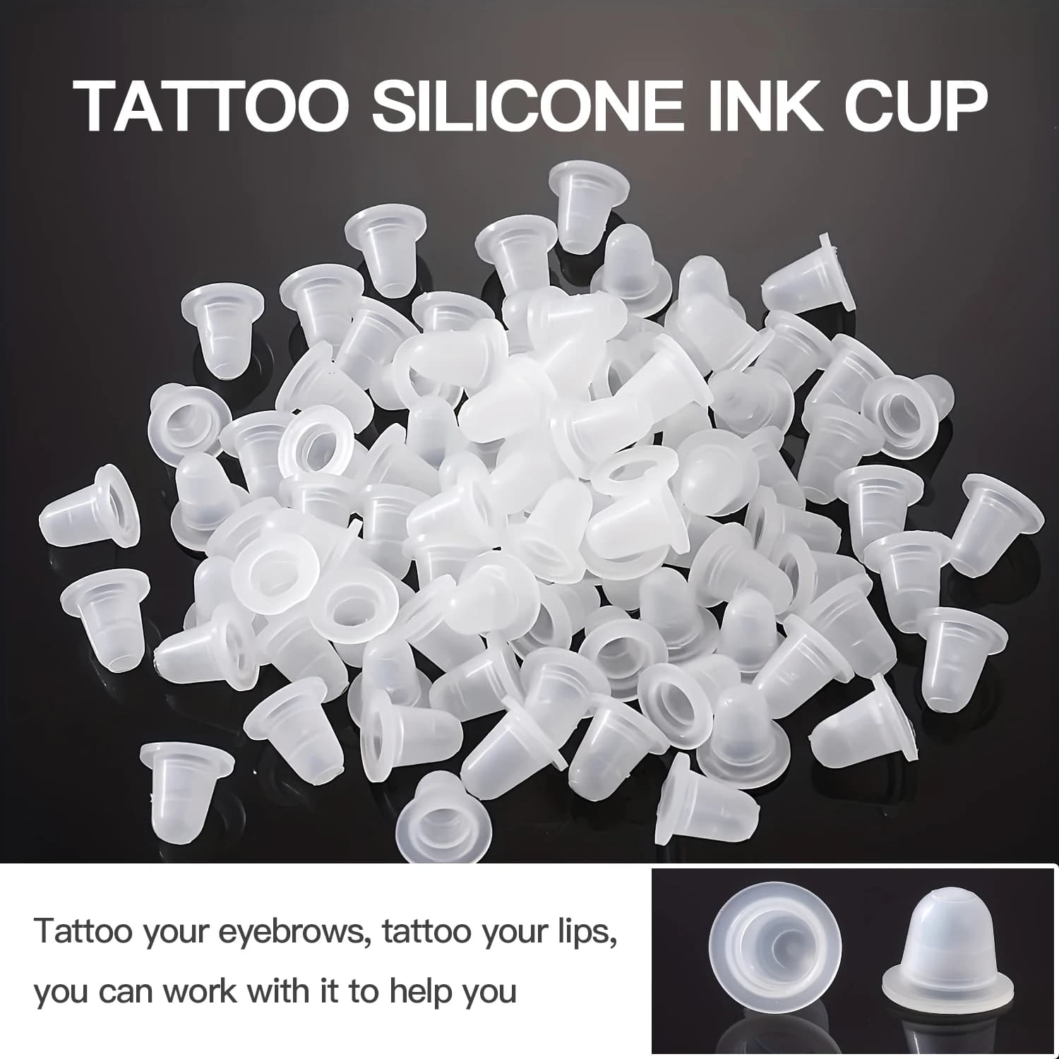 100Pcs Disposable Tattoo Ink Cup S Size and L Size Silicone Permanent Tattoo Makeup Eyebrow Makeup Pigment Container Caps