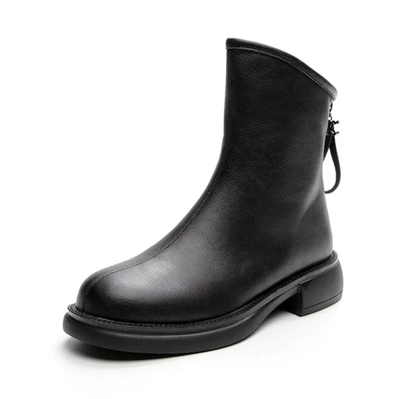 Women Booties Genuine Leather British Style Short Boots Women Retro Back Zipper Low Heels Western Cowboy Boots Women WSH4971