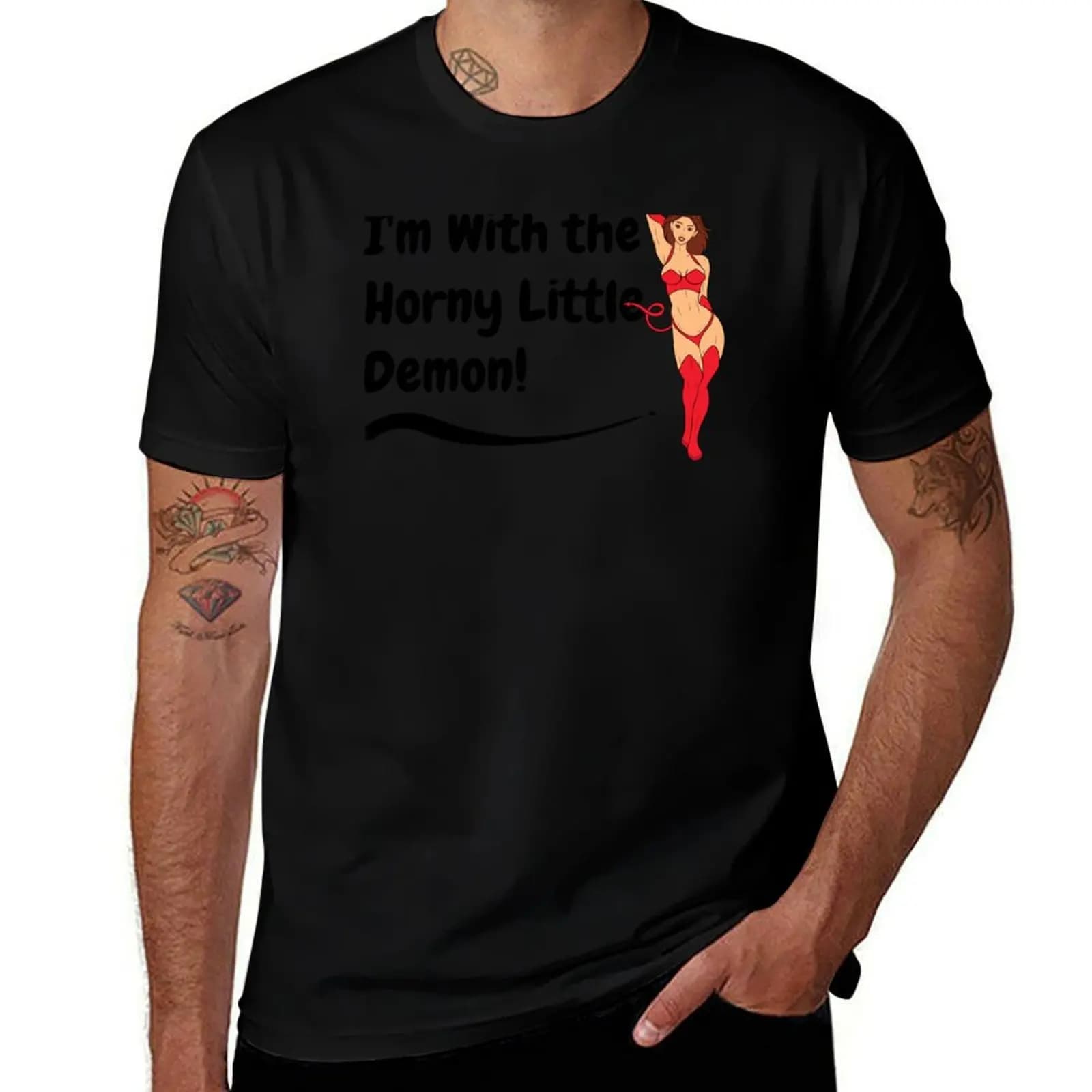 Swinger Lifestyle I'm With the Horny Little Demon! Great Hotwife, Vixen Desing T-Shirt vintage clothes clothing for men