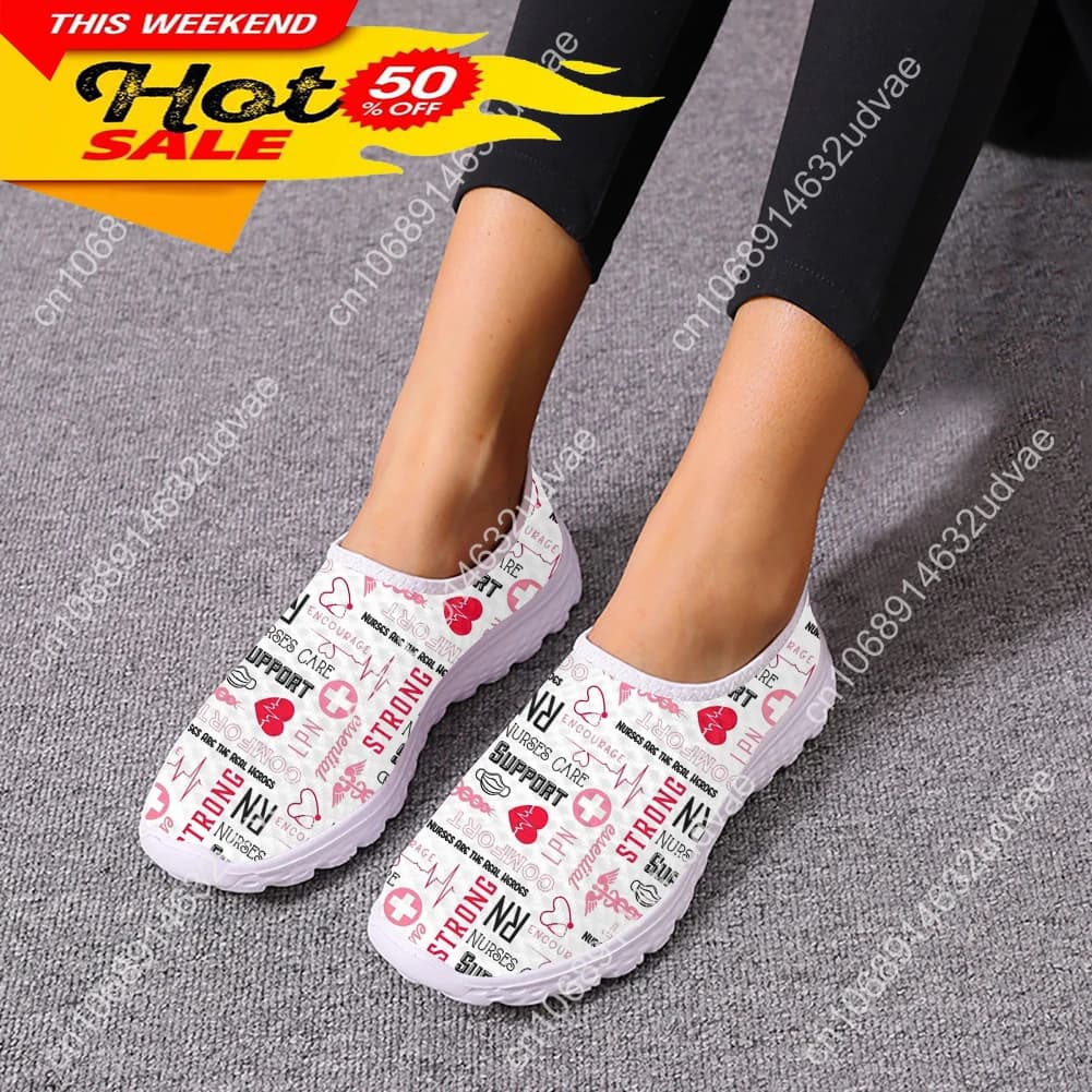 Casual Slip On Nurse Shoes For Woman Medical Tool Pattern Flat Sneakers For Hospital Worker Ladies Light Loafers 2025