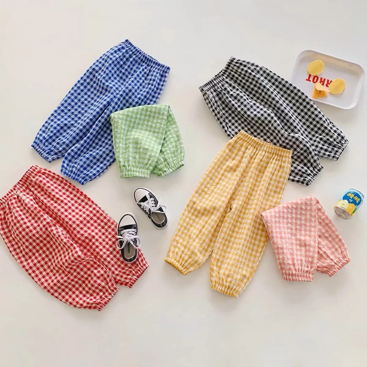 Summer Plaid Mosquito Proof Pants Outdoor Wear Baby Girls New Style Fashion Casual Loose Harlan Pants Children Thin Trousers