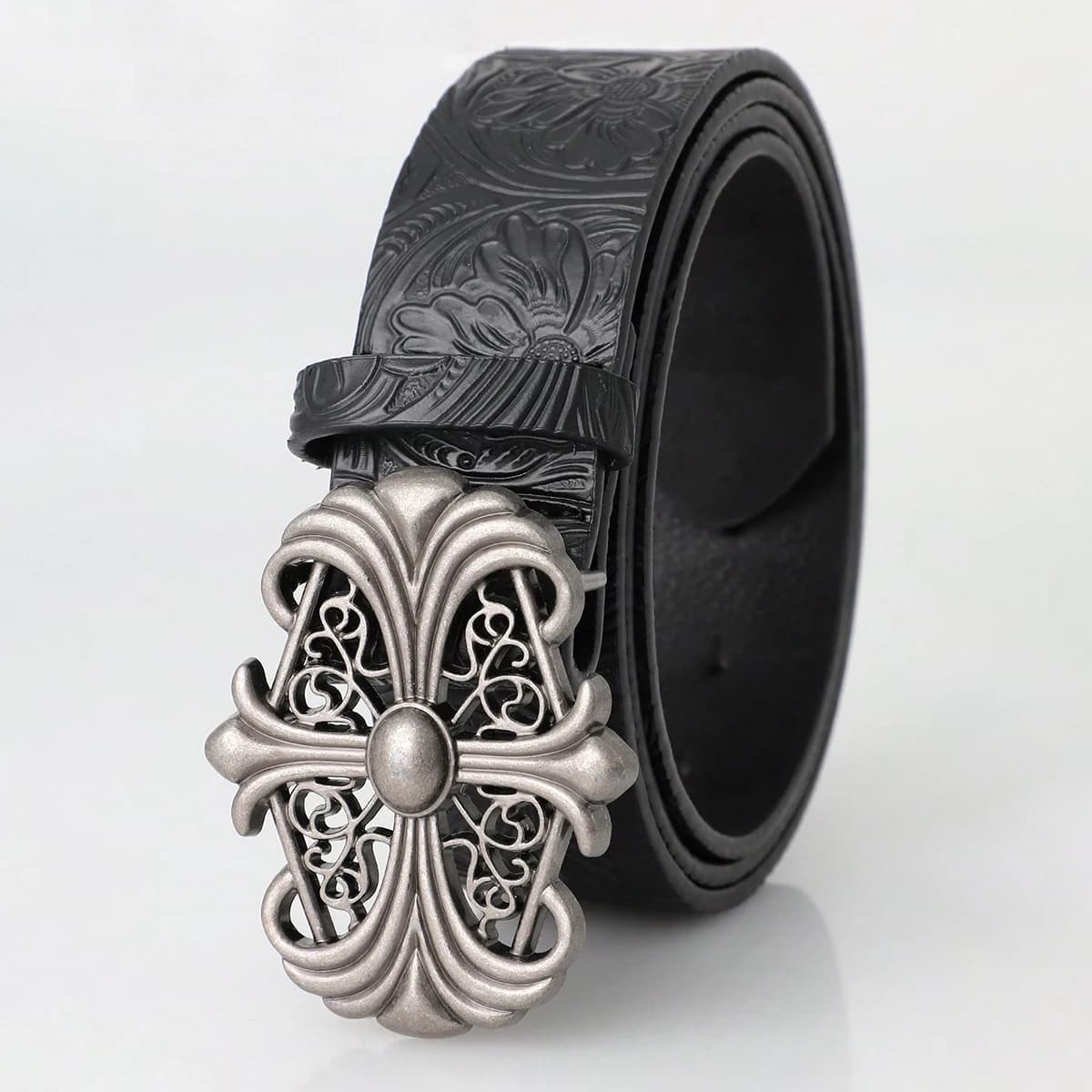 Retro Men's Belt Bohemian Style-Chic Black PU Leather Belt Fashion Vintage Hollow Buckle Belt Punk Rock Y2K Style,For Men Women