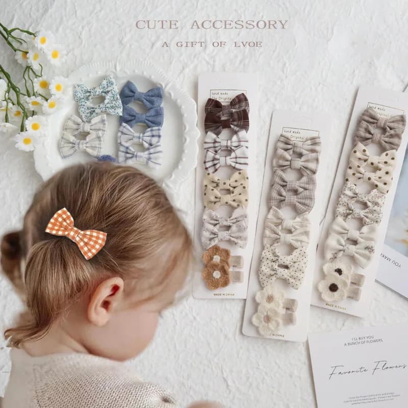 Children's Headwear, Lovely Hair Clips, Baby Hair Accessories, Full Coverage Fabric, Bows for Girls, 10per Set
