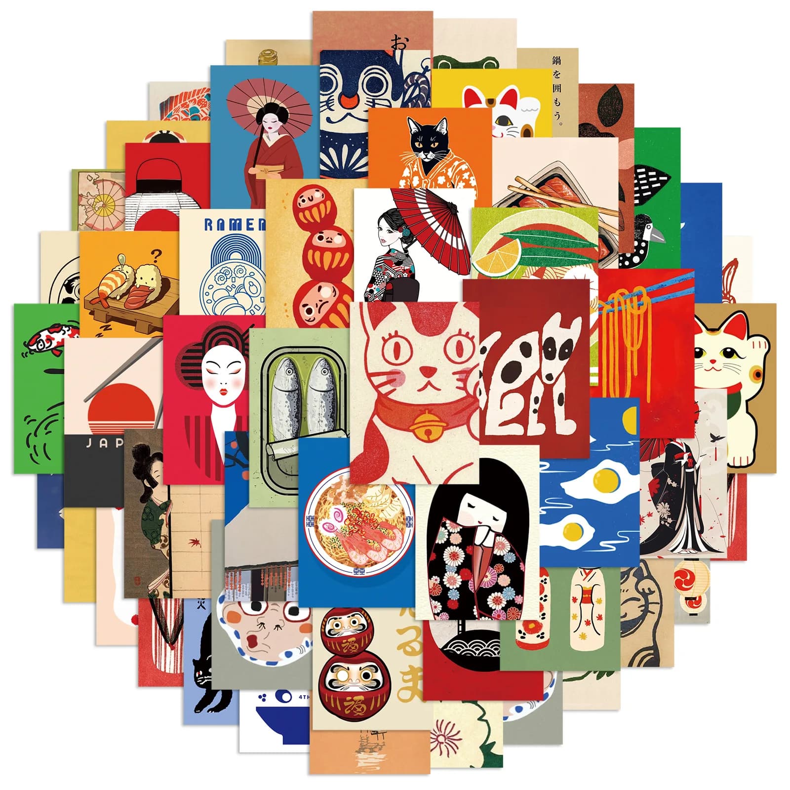 50pcs Cartoon Japanese Style Poster Stickers Refrigerator Phone Case Skateboard Computer Laptop Waterproof Decorative Stickers