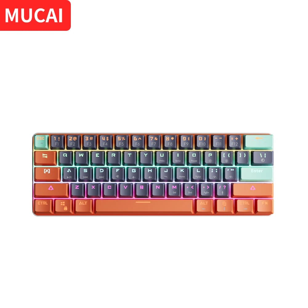 MUCAI 61 key USB hot swappable esports mechanical keyboard game red axis LED cool light effect compact and practical