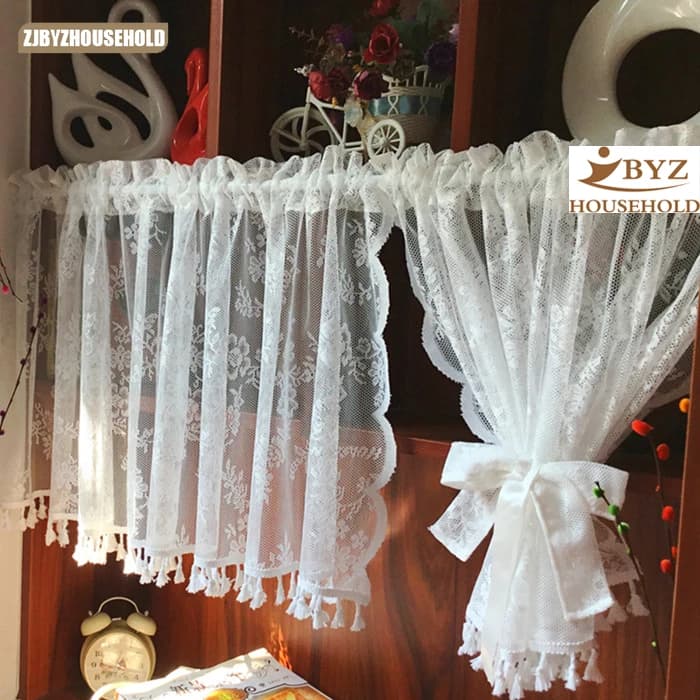 Short Tulle Curtains for Kitchen Finished White Floating Tulle Sheer Yarn Curtain Rod Pocket for Cabinets Short Curtain for Cafe
