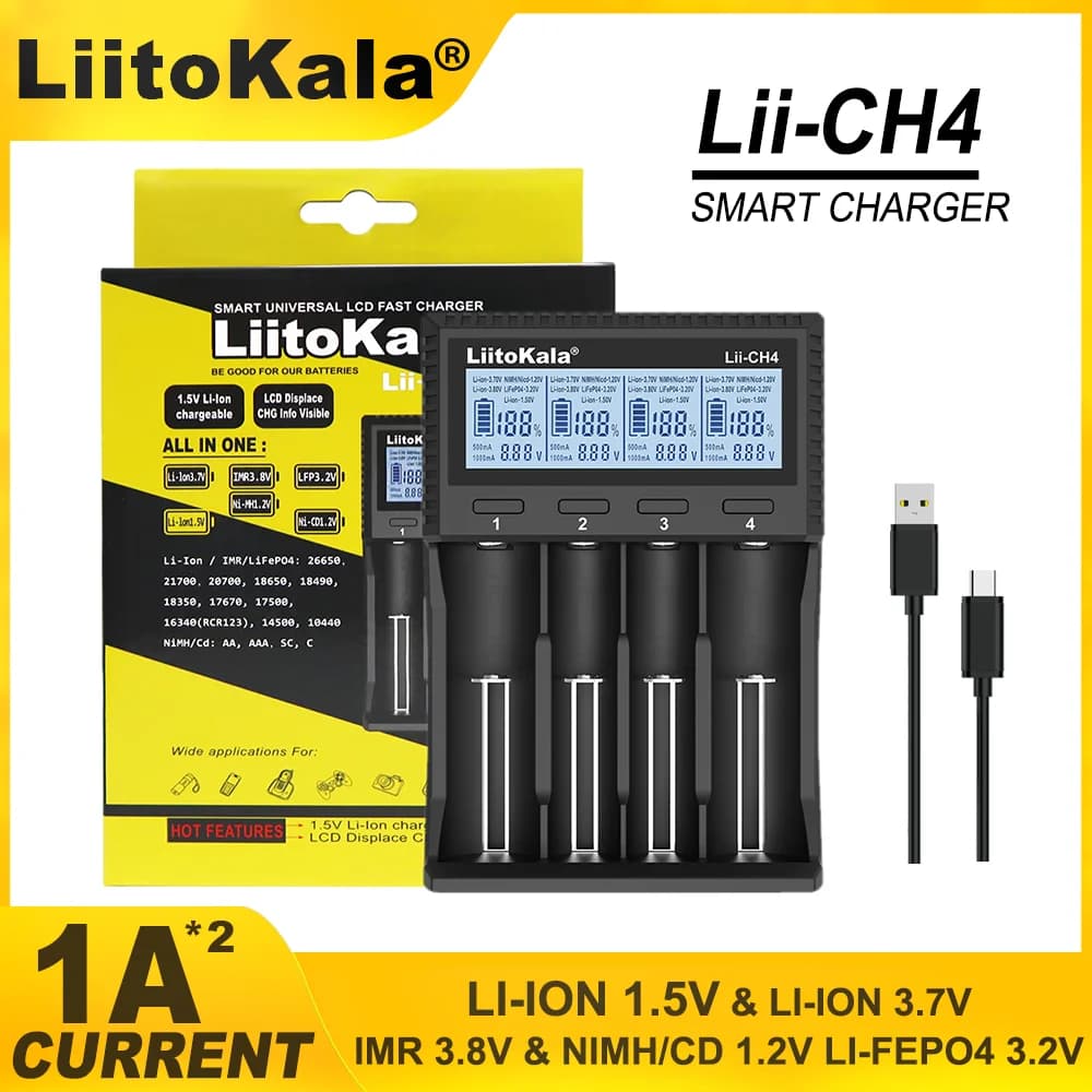 Liitokala Lii-CH4 LiI-CH2 Lii-M4S Smart 18650 Battery Charger for NiMH LiFePO4 Li-ion 3.7V 1.2V 26650 14500 26700 18350 AA AAA