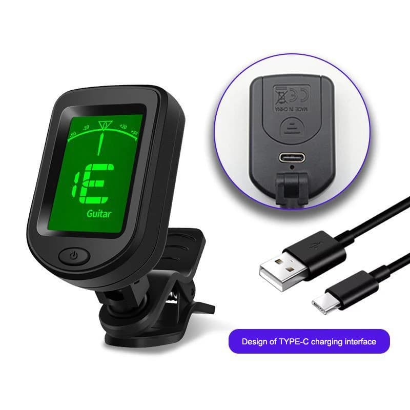 Rechargeable Electronic Guitar Tuner Clip-On Digital Tone Tuner for Electric Bass Guitar Violin Universal Rotatable Sensitive