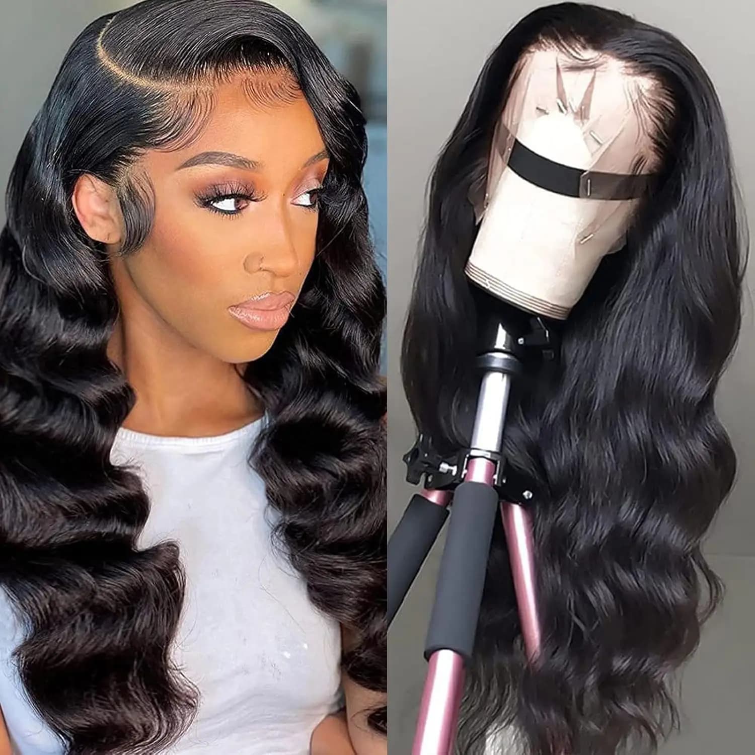 13x6 Lace Front Wigs Human Hair 250 Density Body Wave HD Transparent Glueless Lace Frontal Wigs Human Hair Pre Plucked for Women