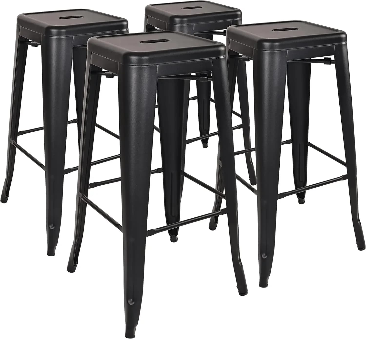30 Inches Metal Bar Stools High Backless Stools Indoor Outdoor Stackable Kitchen Stools, Black, Set of 4
