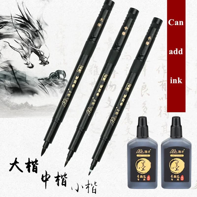 3 Pcs/Set Calligraphy Painting Pen Chinese Brush Pens for Writing Lettering Signatures Soft Brush Tip Refillable Ink Art Craft