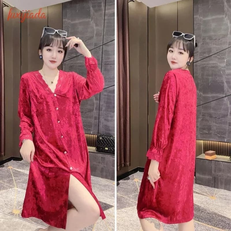 Canary Velvet Loungewear Pajamas Female Long Sleeve Autumn Winter New Style Fashion Sex Appeal Women's Nightdress Sleepwear