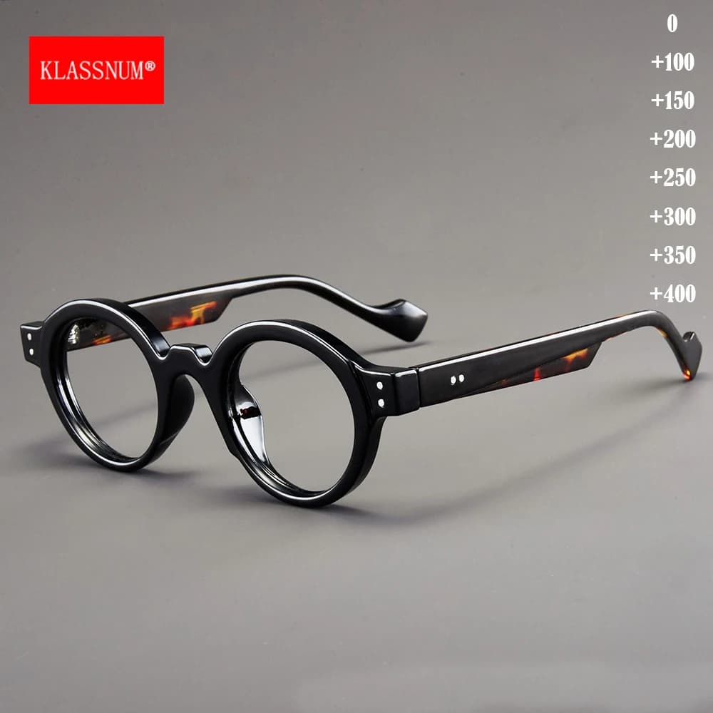 KLASSNUM Vintage Reading Glasses Men Small Round Magnifing Lens Man Eyepiece Plus Presbyopia Glasses 0+1+1.5+2.0+2.5+3.0+3.5+4.0