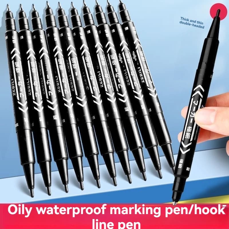 10Pcs/set Double Tip Art Black Blue ink Permanent Paint Marker Pen for Plastic Wood Stone Metal Glass Doodling Marking Graffiti