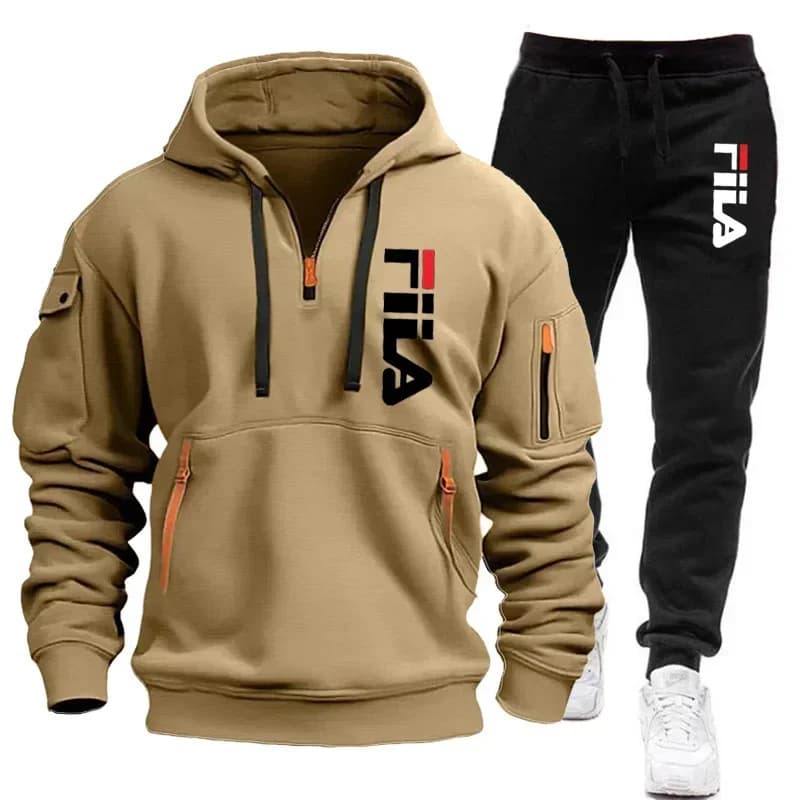 Autumn and Winter Fashionable Jogging Set, Casual Men's Long-sleeved Sportswear + Printed Long Pants Men's Sportswear Set