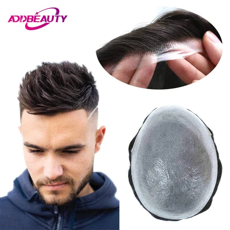 Men Toupee Indian Human Hair Wigs Thin Skin Human Remy Hair Wigs With Knots Invisible Natural Hairline Indian Hair System Units