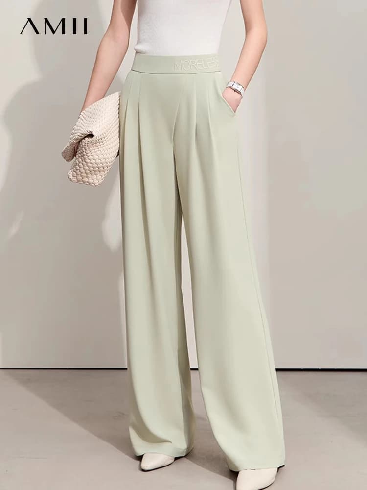 Amii Minimalism 2024 Summer New Women Pants Office Lady Letters Embroidery High Waist Wide Leg Female Floor Trousers 12422042