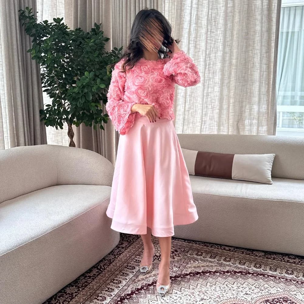 Customized Jersey Draped Pleat Flower Wedding Party A-line O-Neck Bespoke Occasion Gown Midi Dresses