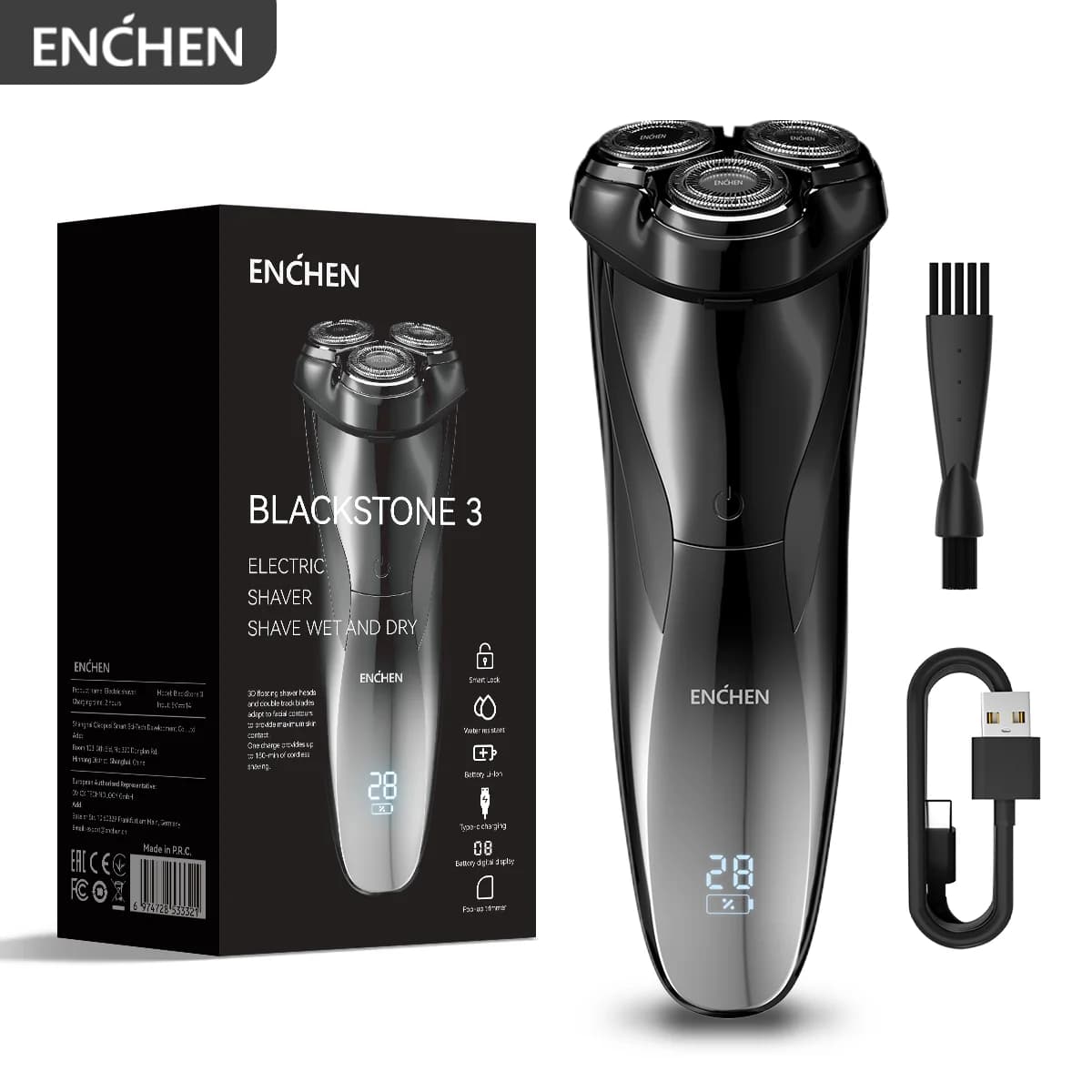 ENCHEN Blackstone3 Electric Rotary 3D Shaver 100% Waterproof With POP-UP Precision Trimmer And Type-C Quick Charging