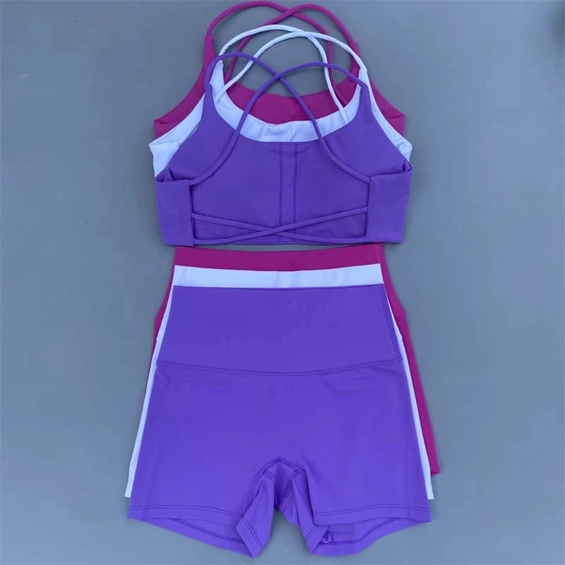 Solid Color soft gym Yoga Set short Legging +cross sport bra Tracksuit Women Gym Suit Comprehensive Training Jogging Athletic