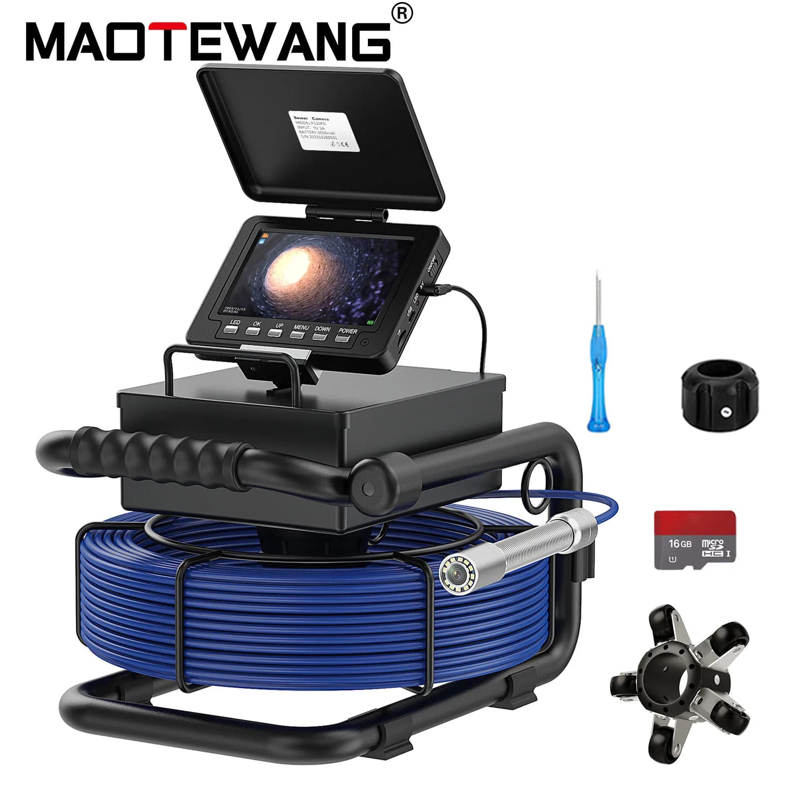 Pipe Inspection Camera 5in+ Self-Leveling 512HZ Transmitter+Audio Recording +DVR Drain Sewer Inspection Video Endoscope Camera