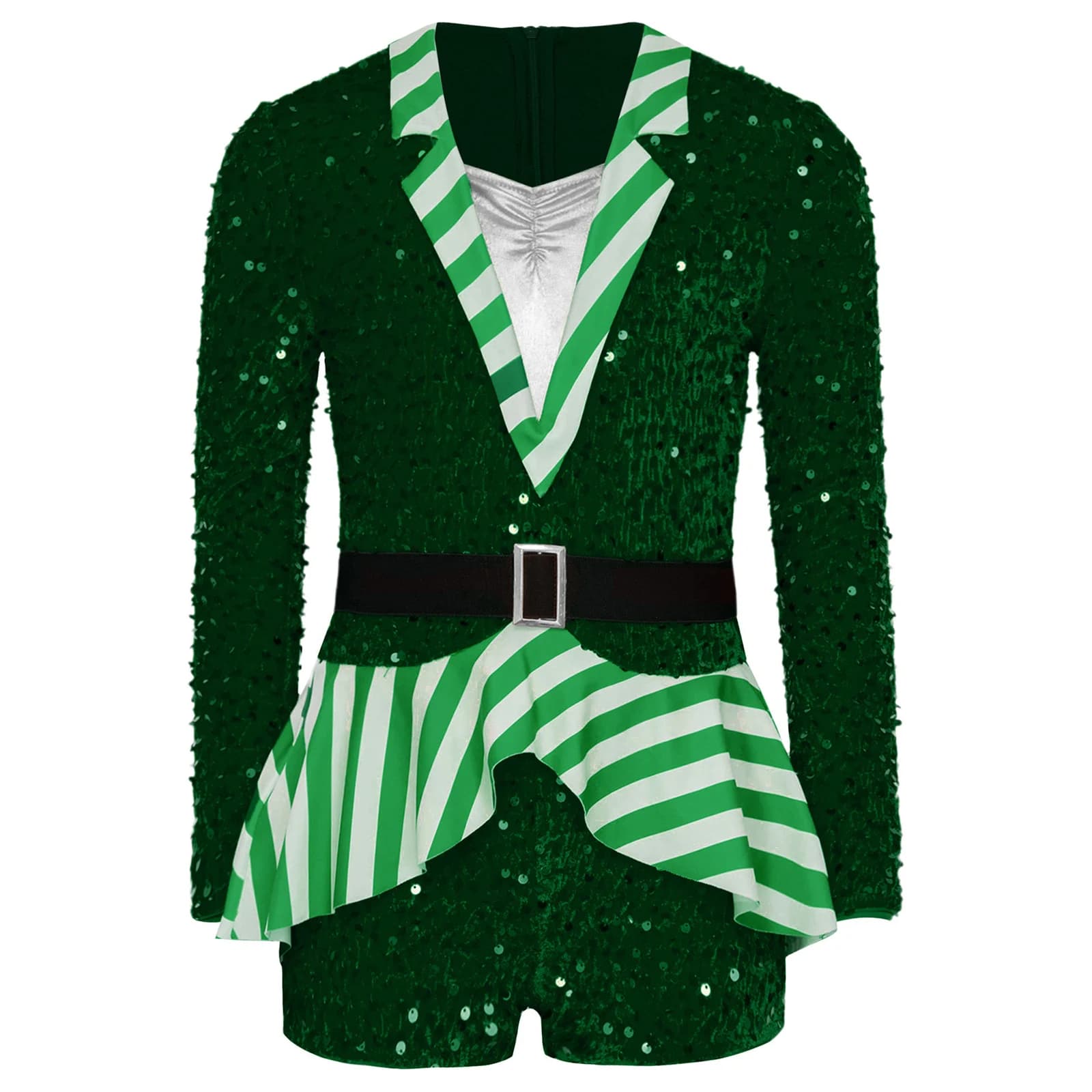 Girls Bodysuit Lapel Collar Long Sleeve Boycut Bodysuit Sequins Stripes Party Candy Cane Stage Performance Costume