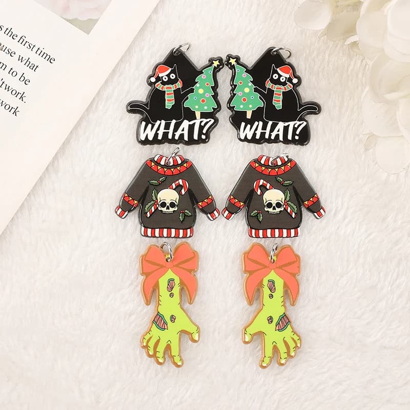 6Pcs/Lot Christmas Charms Acrylic Black Cat Break the Arm Fashion Accessories For Jewelry Diy Making