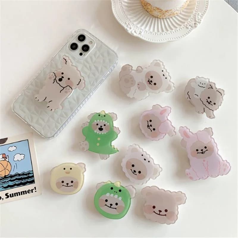 Bear Cartoon Expandable Mobile Phone Holder Cartoon INS Korean Foldable Grip Tok Socket Finger Ring Bracket Accessories