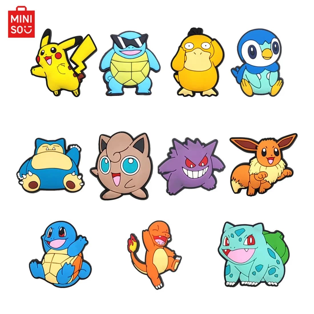 MINISO 11pcs/set Cool Pikachu Squirtle for Cartoon Shoe Charms Decoration Accessories for Classic Clog Gifts