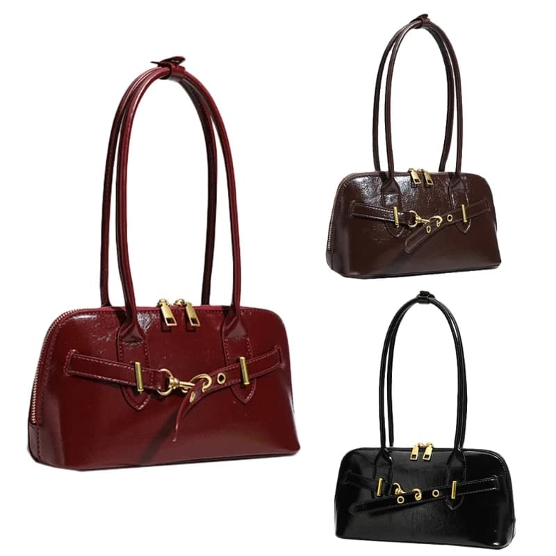 Retro PU Leather Shoulder Bag for Women Elegant Underarm Bag Clutch Purse Fashionable Evening Handbag Armpit Bag