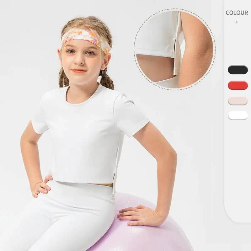Girls Quick Dry Yoga T-shirt Elastic Running Shirt Fitness Tops Children Dance Badminton Tennis Exercise Training Sports Shirt