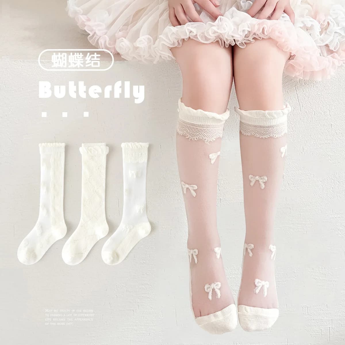 3 Pairs/bag Girls Long Socks Summer Thin Mesh Knee Socks 4 Pairs/lot Baby Lace Princess Socks