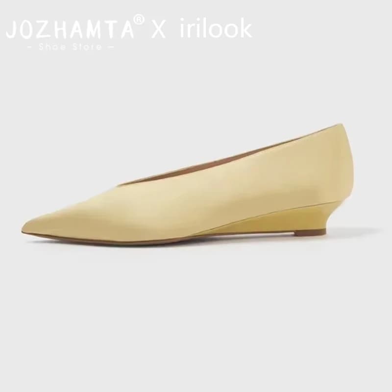 JOZHAMTA Size 34-43 2025 Fashion High Heels Women Pumps Shoes News Real Leather Party Summer Pointed Toe Dress Wedge Shoes