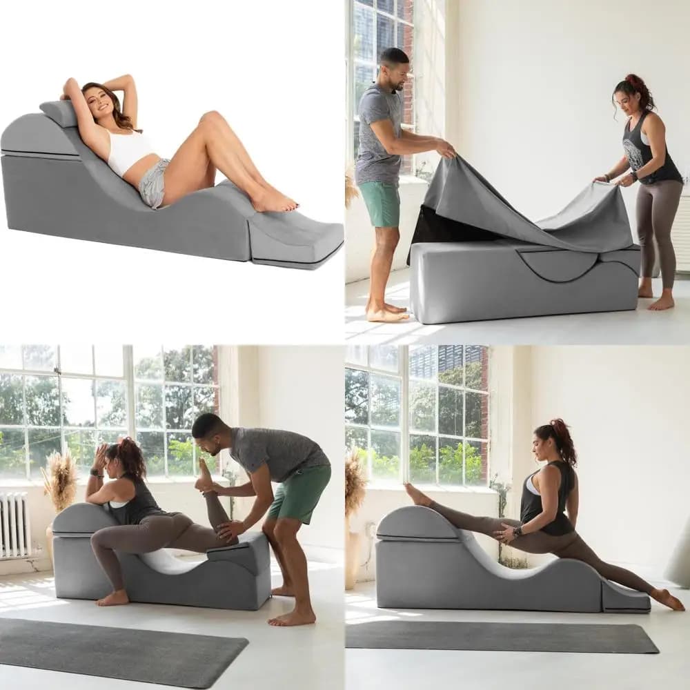 Yoga and Massage Convertible Chaise/Bed Bench - Dual-Purpose Ottoman with Hidden Folding Yoga Lounge Chair