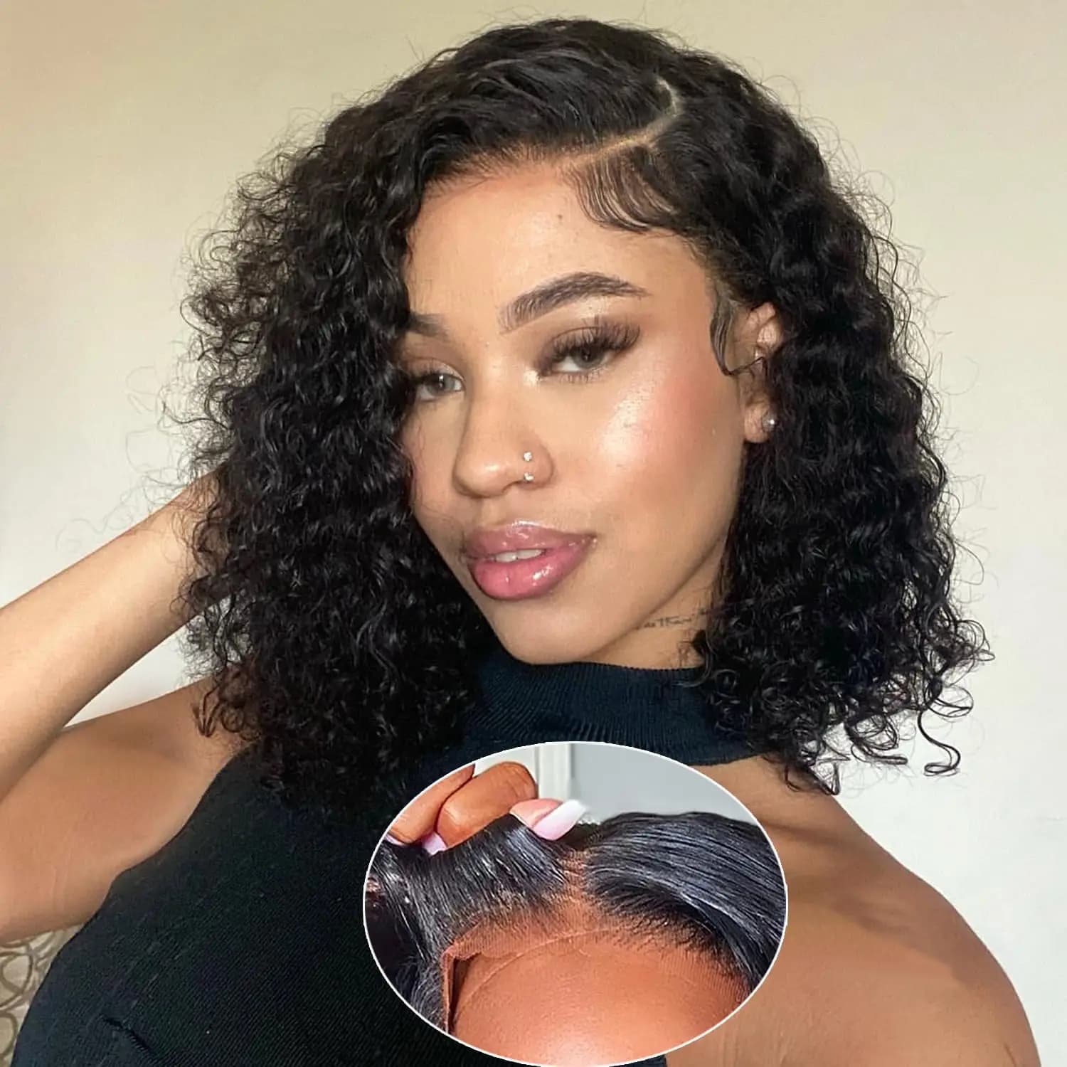 250% Density Deep Wave Bob Wig Human Hair Wig 100% Human Hair Pre Plucked Deep Curly 13x4 Lace Front Wig Short Bob Wig for Women