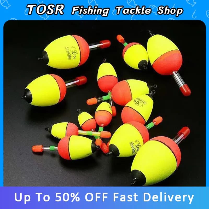 TOSR 5Pcs EVA Luminous Fishing Night Floats Light Stick Foam Plastic Bobber for Sea Rock Fishing Striking Float Accessories