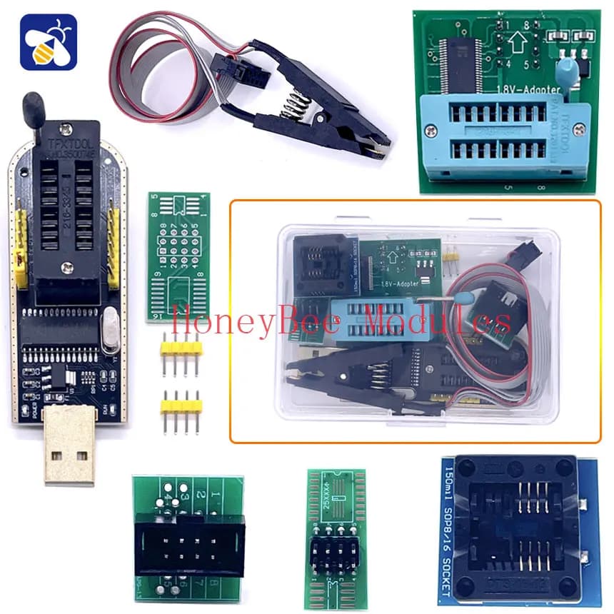 CH341a Programmer adapter+SOIC8 adapter+ SOP8 clip with cable+1.8V adapter EEPROM Flash BIOS USB electronics