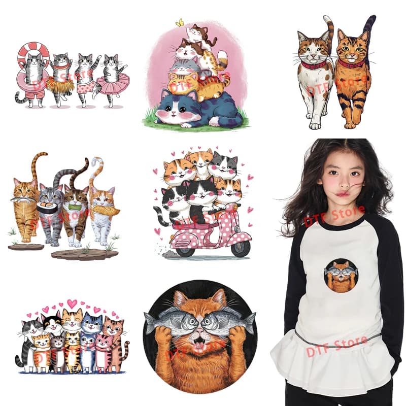 Cartoon Cute Cat iron on Clothing heat transfer printing patch DTF Heat Transfer On Children's clothing Iron On Patch