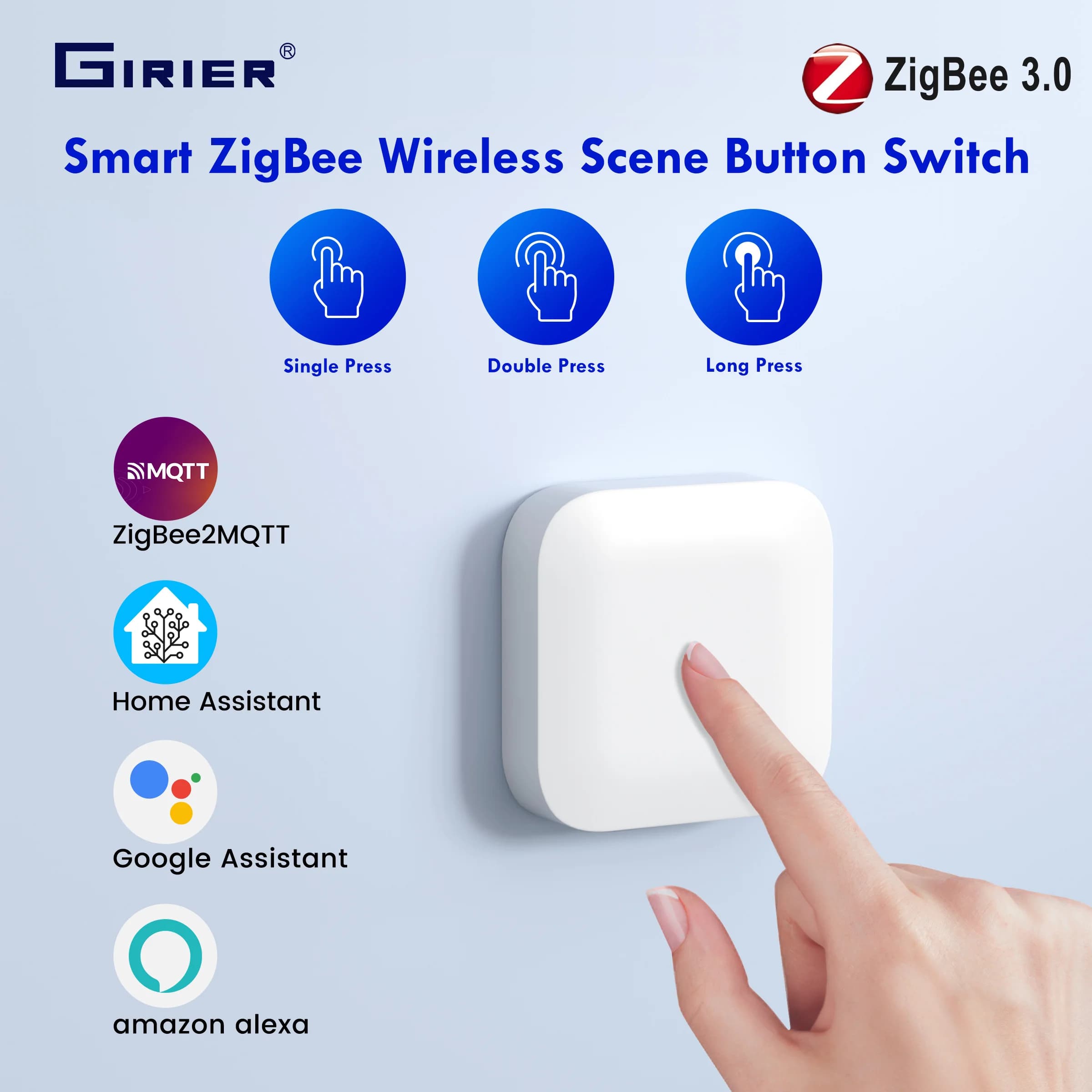 GIRIER ZigBee Scene Button Switch Smart Scene Controller for Home Automation Multi-Scenario Linkage Switch Works Home Assistant