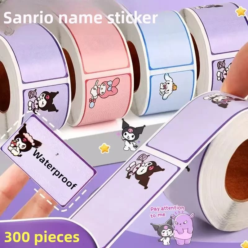 Sanrio roll type name stickers, student stickers, self-adhesive stickershigh-value handwritten stationery stickers, 300 stickers