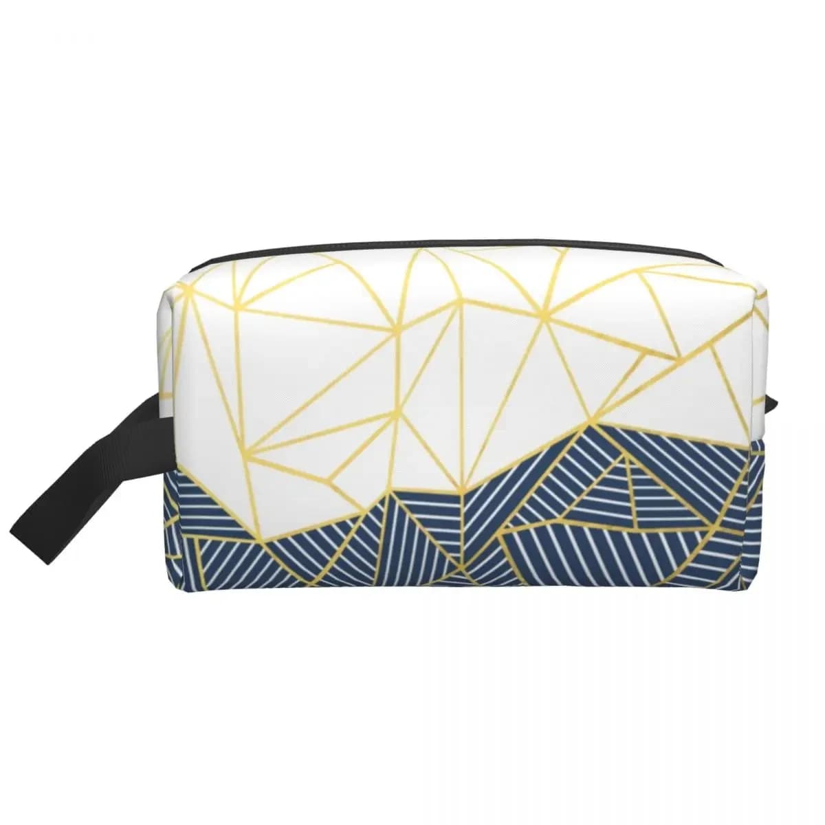 Custom Travel Abstract Lines Navy And Gold Toiletry Bag Kawaii Makeup Cosmetic Organizer for Women Beauty Storage Dopp Kit Box