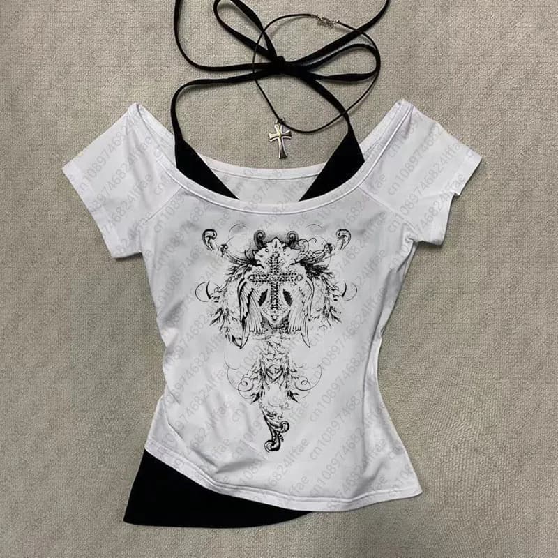 Y2k Aesthetic pattern Vintage Basic Tees Ladies Clothes Retro Graphic Top Short Sleeve Casual T Shirt for Women Millennium style