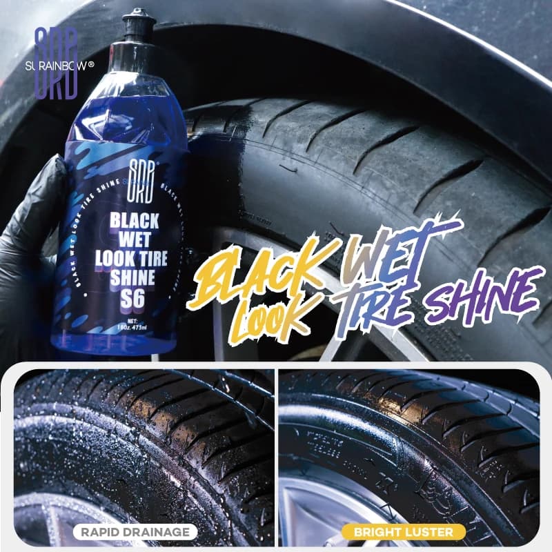 Black Wet Look Tire Shine Dressing -Automotive Clear Coat Tire Dressing Spray for Glossy Wet Tire Look,Vinyl & Plastic,Oil-Based
