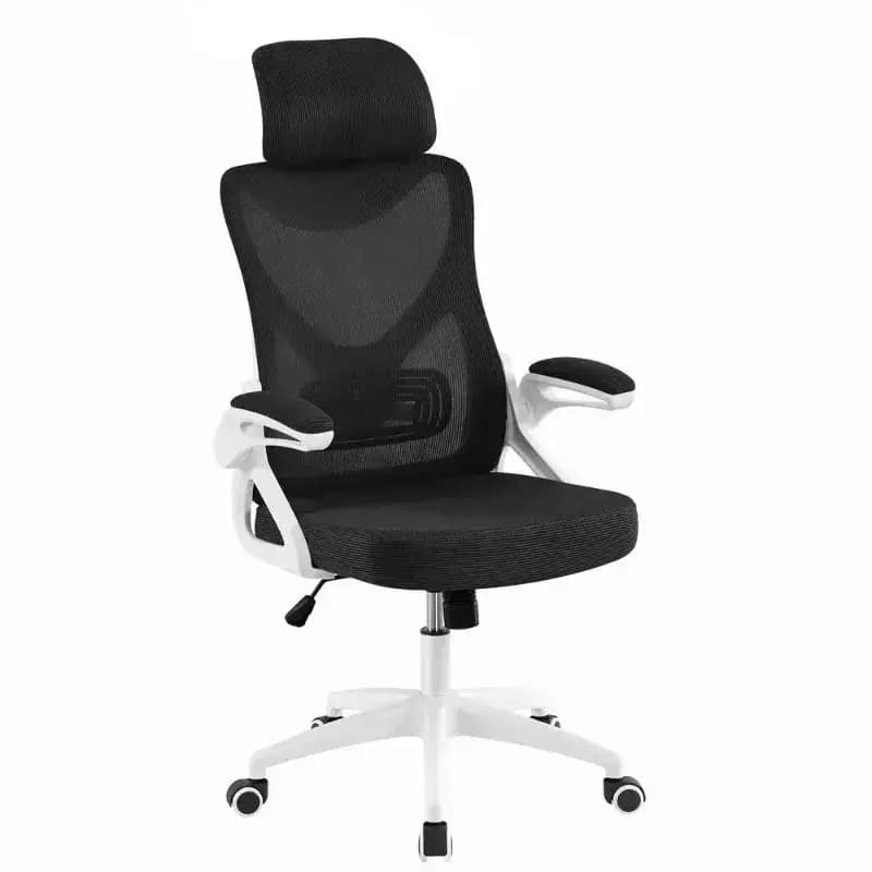 High Back Ergonomic Mesh Office Chair with Adjustable Padded Headrest, White/Black Furniture