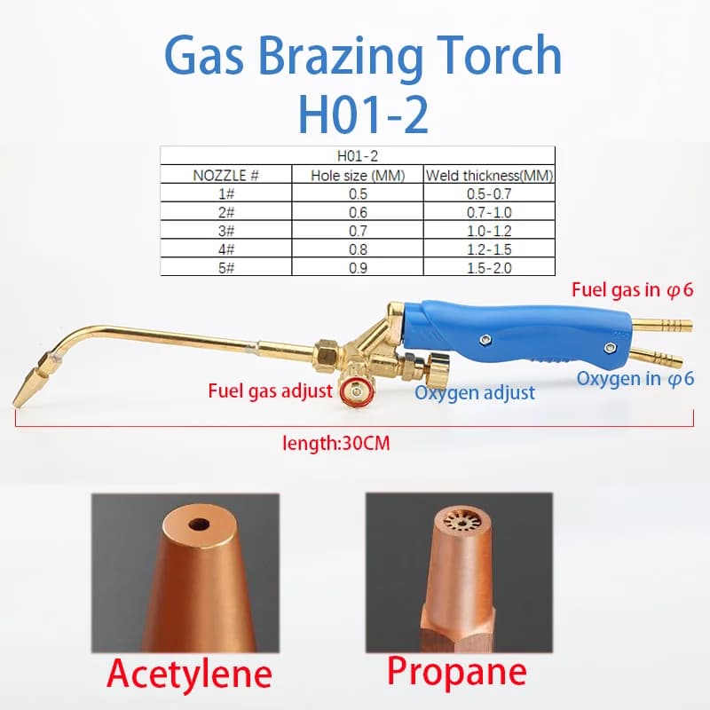 H01-2 Gas Brazing Injection Style Manual Welding Torch Oxygen Propane Acetylene Liquified Gas Brazing Torch for Steel Copper